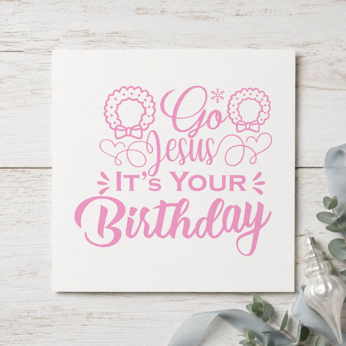 Go Jesus It's Your Birthday craft stamp in purple ink on cardstock, an easy option for party lesson album.