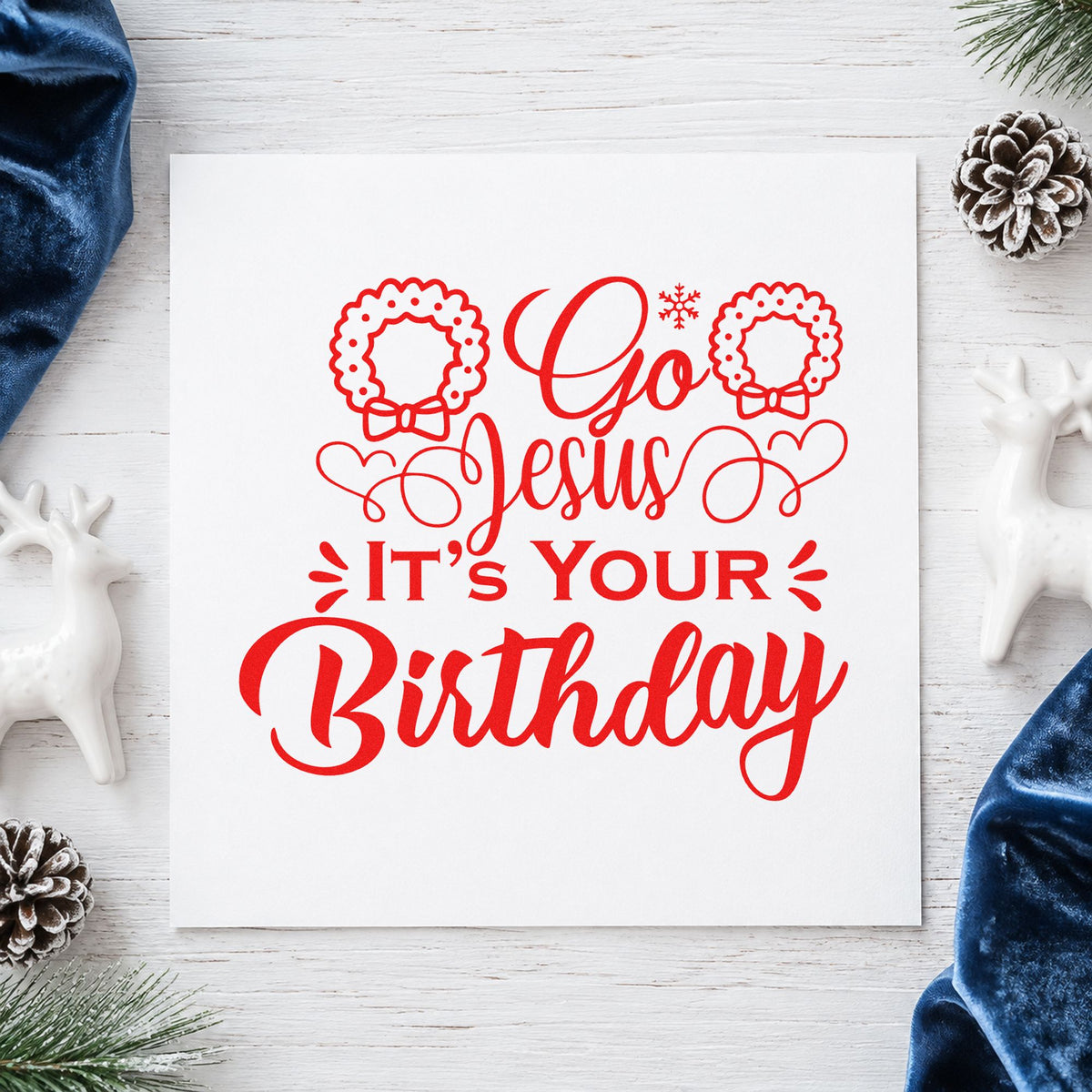 Go Jesus It's Your Birthday rubber stamp shown in red ink, stamped for projects such as craft kit labels.