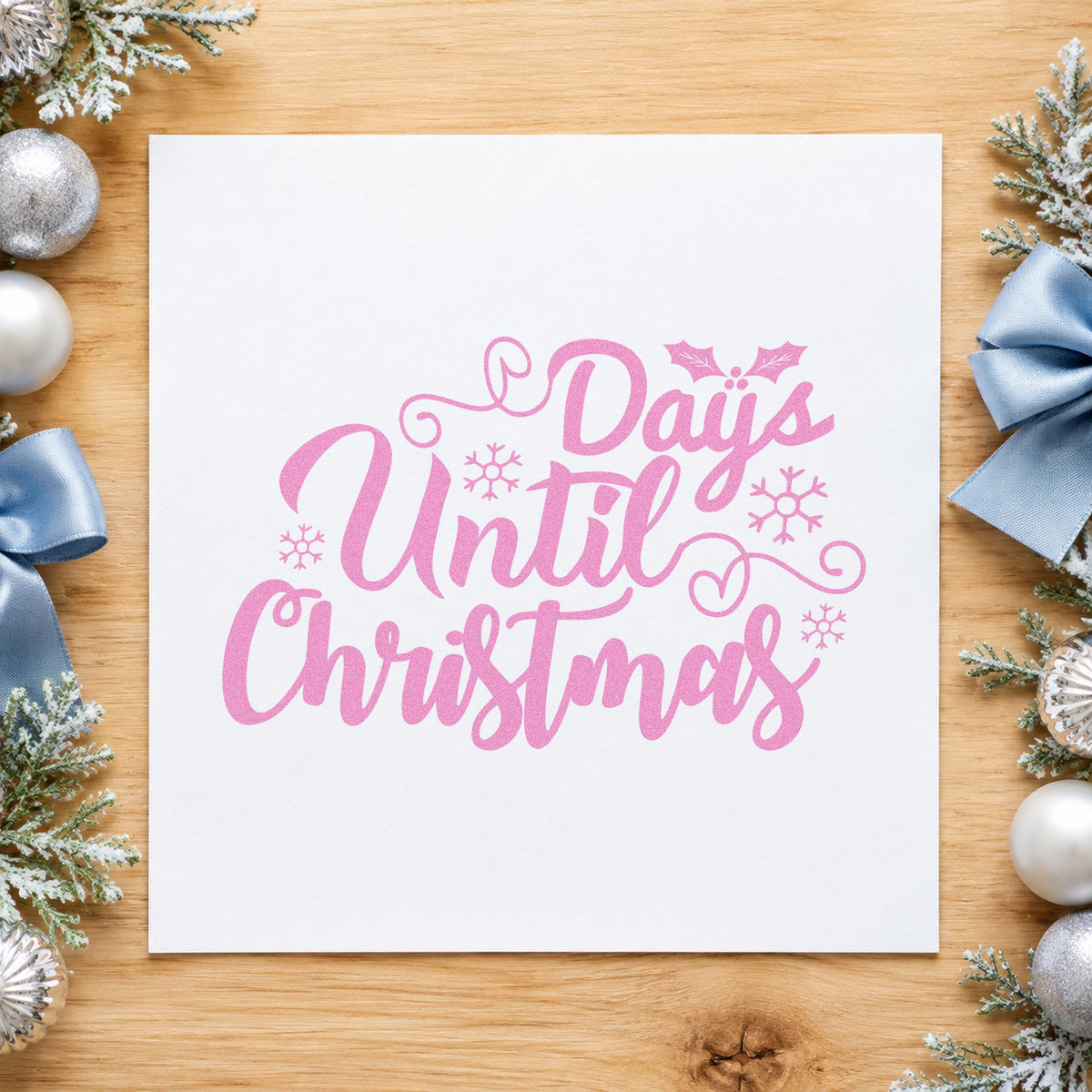 Days Until Christmas craft stamp in purple ink on cardstock, an easy option for slate count album.