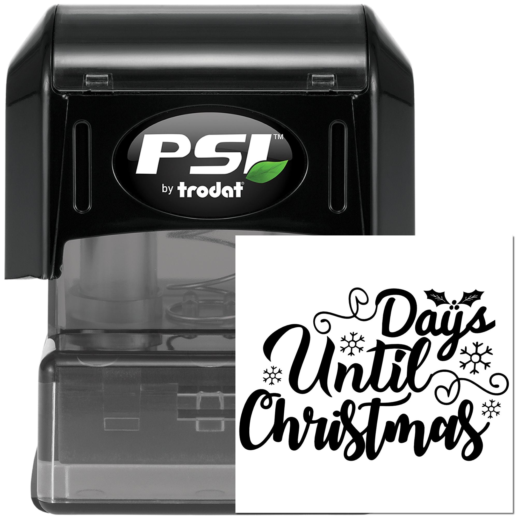 PSI by Trodat self-inking rubber stamp with Days Until Christmas design for holiday countdown crafting.