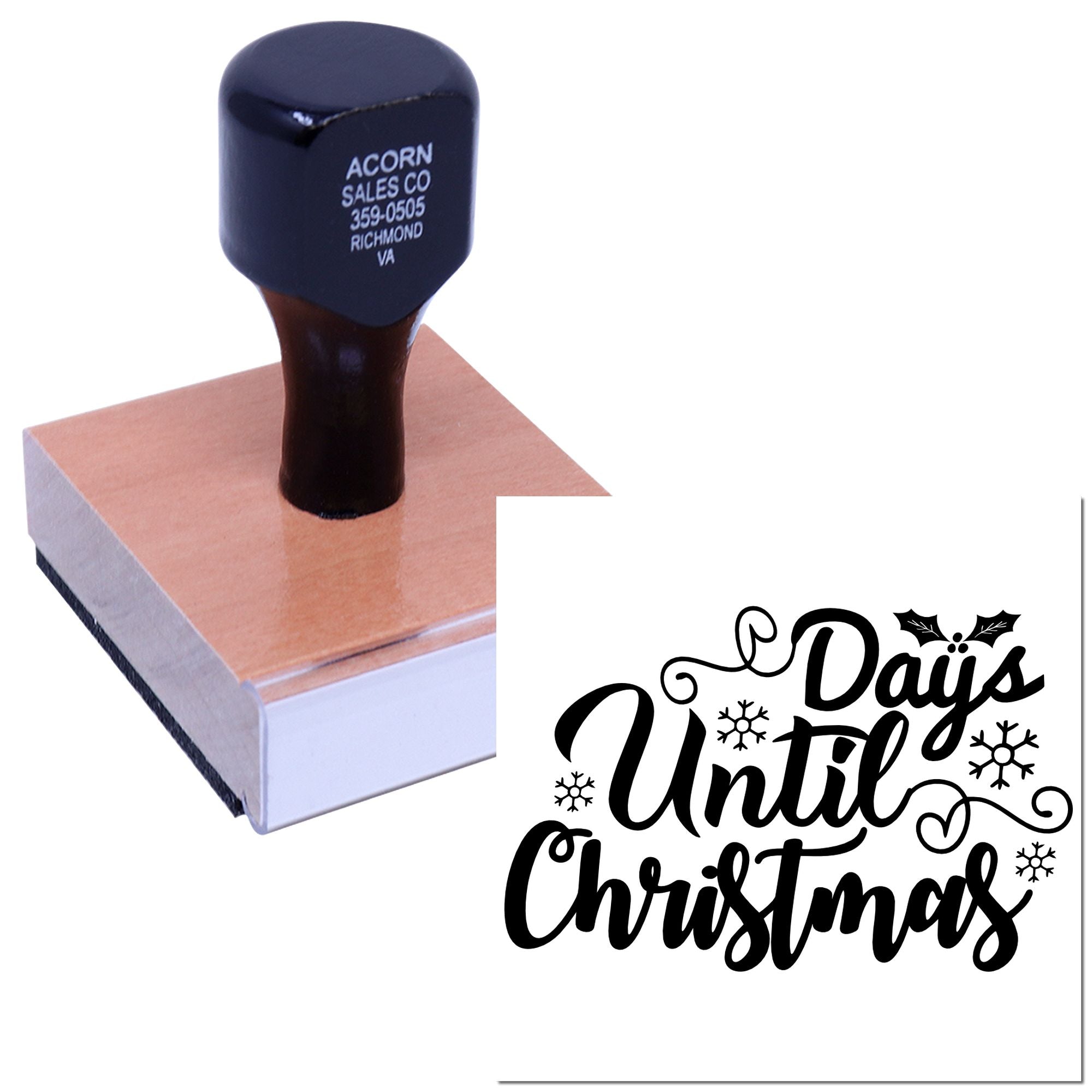Custom Christmas rubber stamp with Days Until Christmas countdown design for holiday crafts, cards, and packaging.