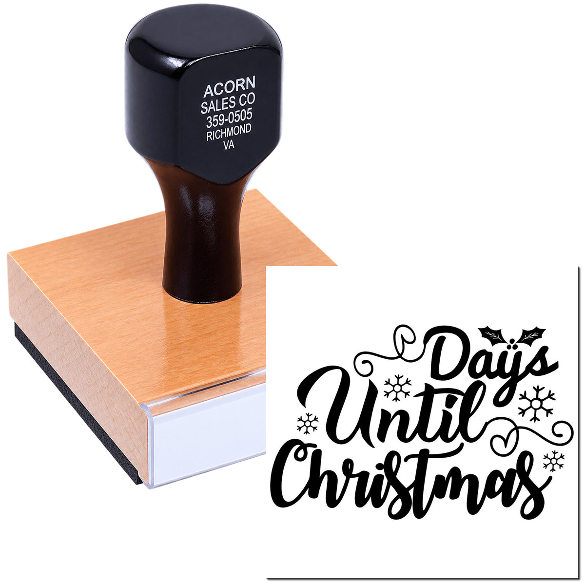 Custom Christmas rubber stamp with Days Until Christmas countdown design for holiday crafts, cards, and packaging.