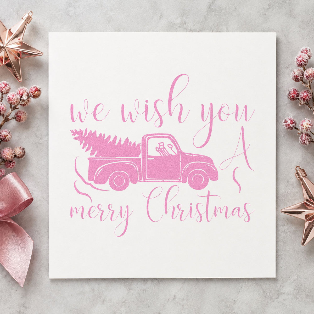 Wish You Christmas Pickup craft stamp in purple ink on cardstock, an easy option for restoration album page.