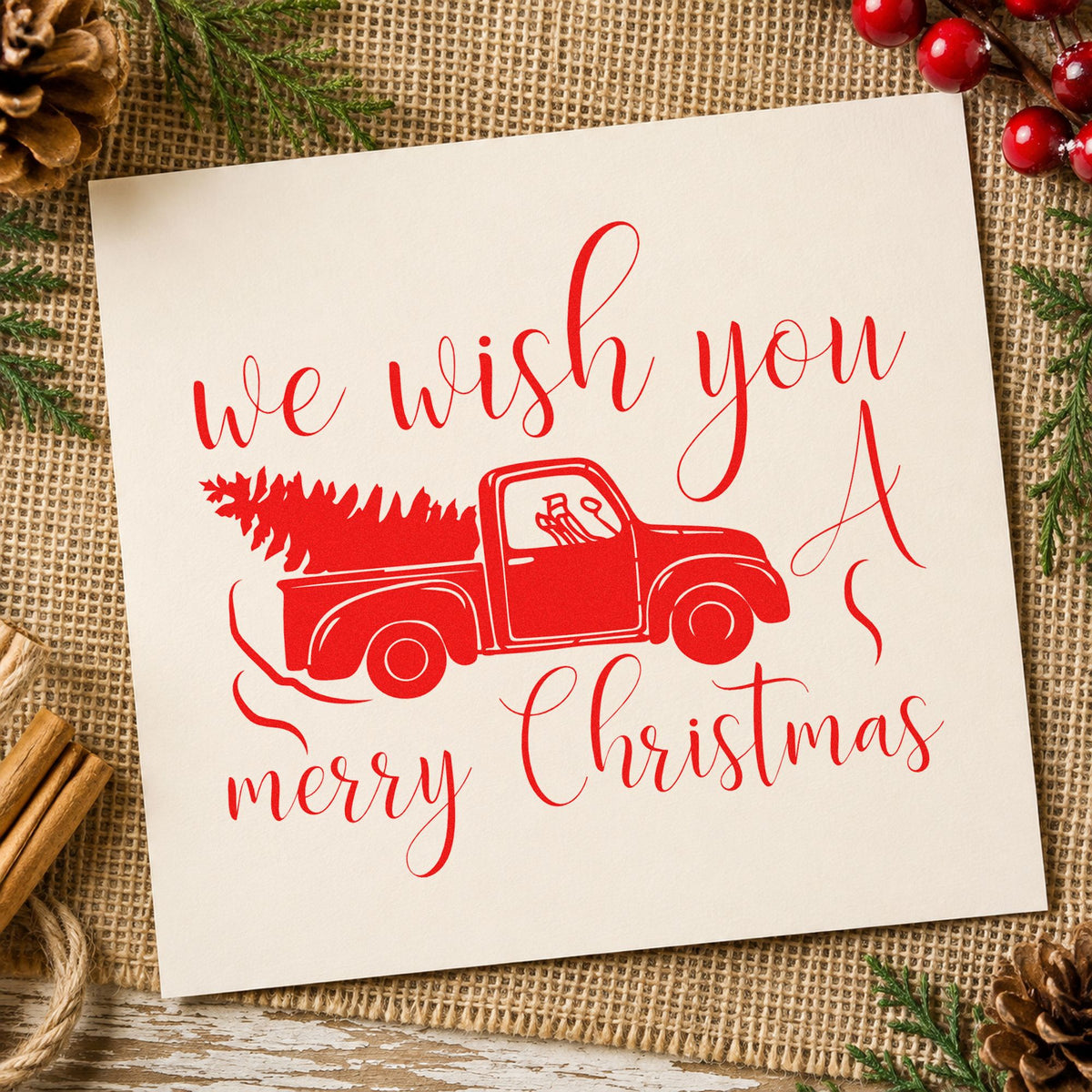 Wish You Christmas Pickup rubber stamp shown in red ink, stamped for projects such as bolt bin labels.
