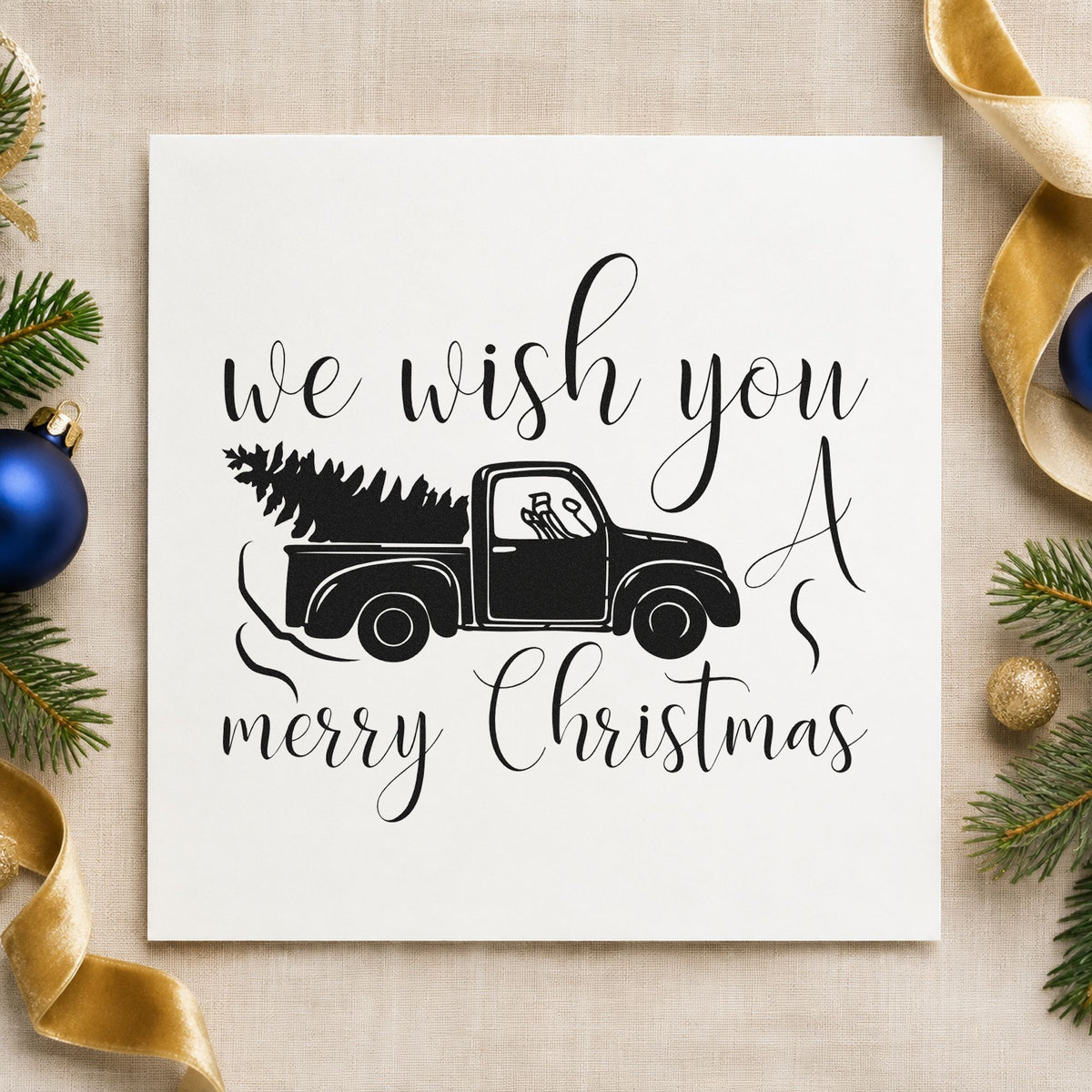 Wish You Christmas Pickup rubber stamp printed in black ink, ready for vintage pickup cards and similar paper crafts.