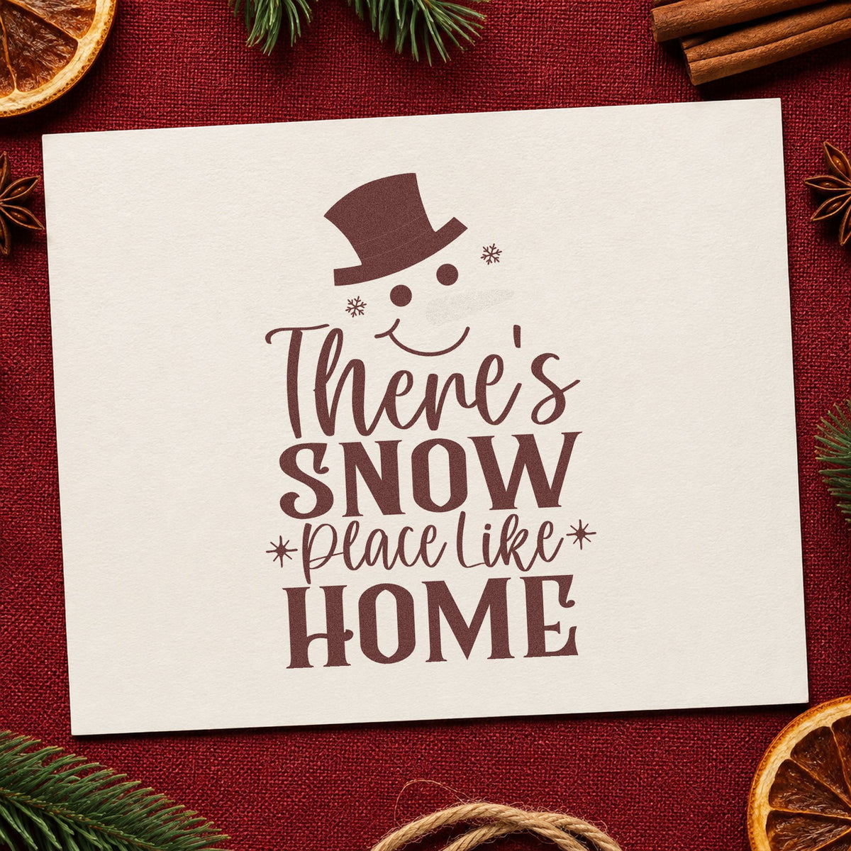 Snow Place Like Home rubber stamp printed in brown ink, ready for address change sheet and similar paper crafts.