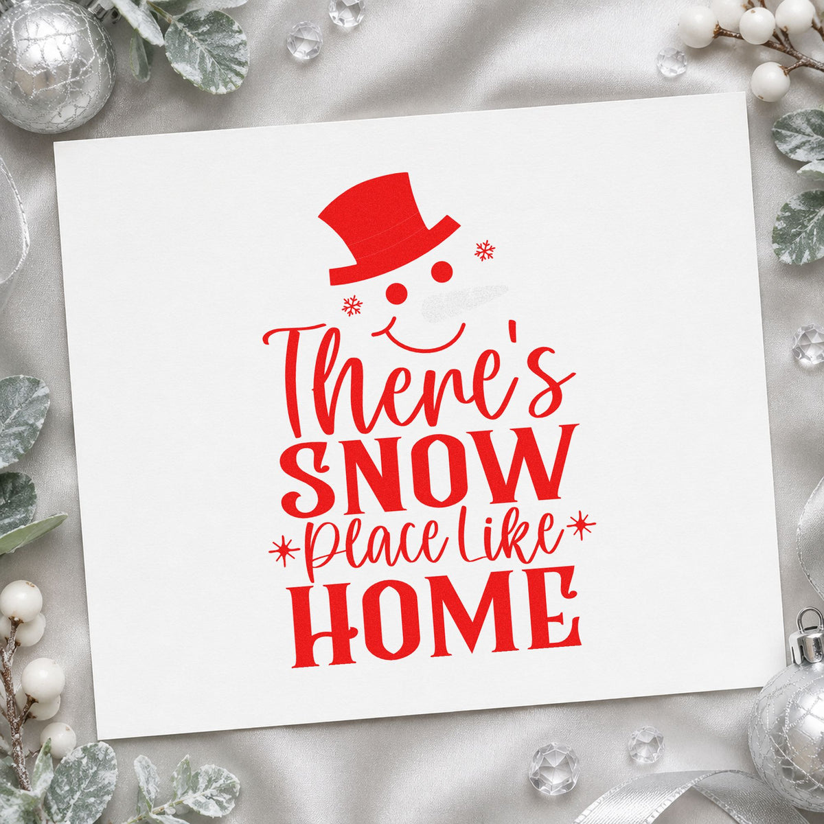 Snow Place Like Home craft stamp in red ink on cardstock, an easy option for door mat ink print.