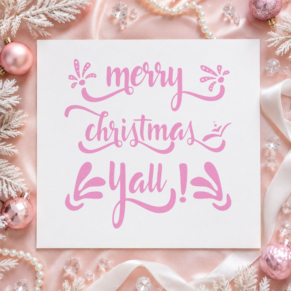 Merry Christmas Yall craft stamp in purple ink on cardstock, an easy option for camellia album page.