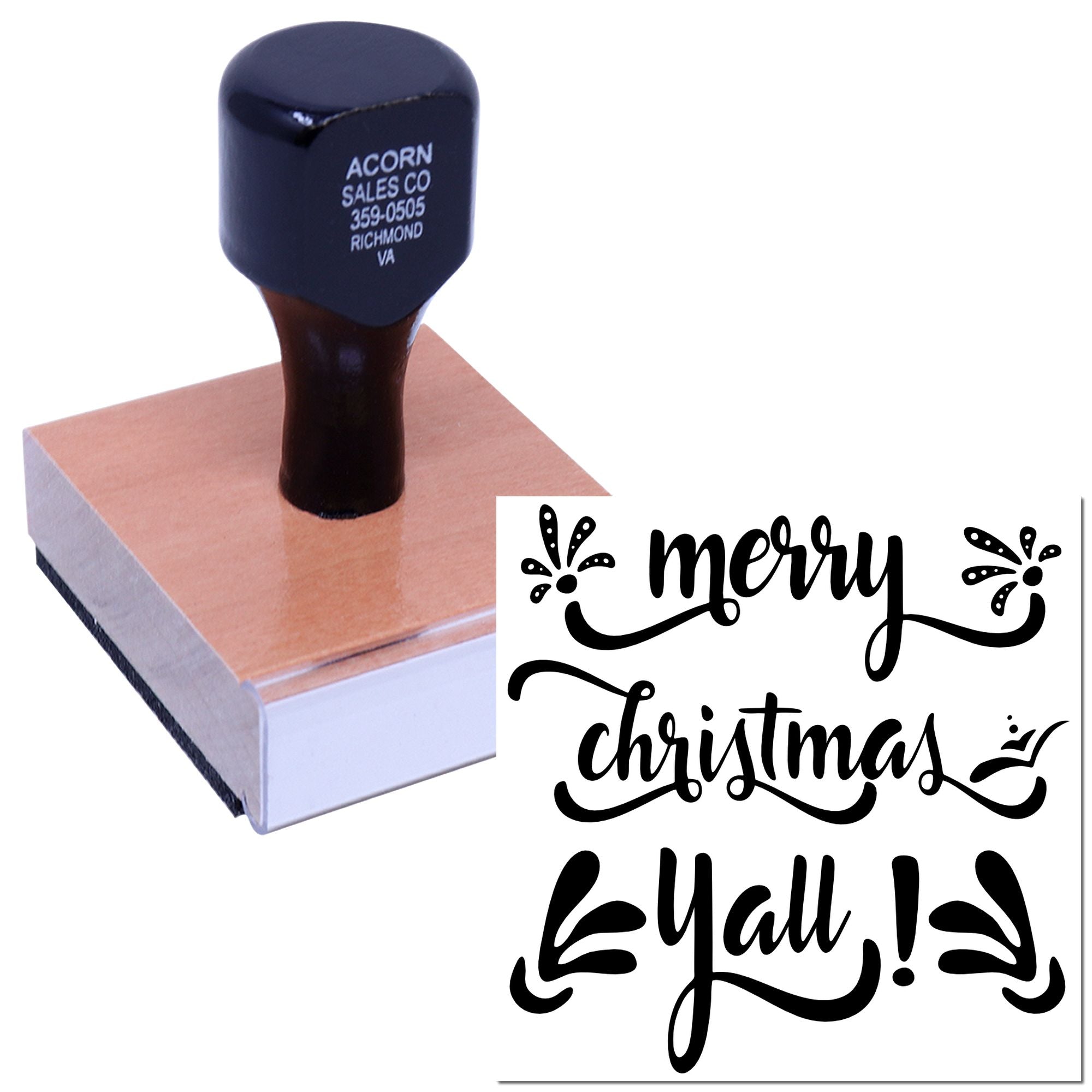 Custom Merry Christmas Yall rubber stamp for holiday cards, crafts, and festive handmade greetings.