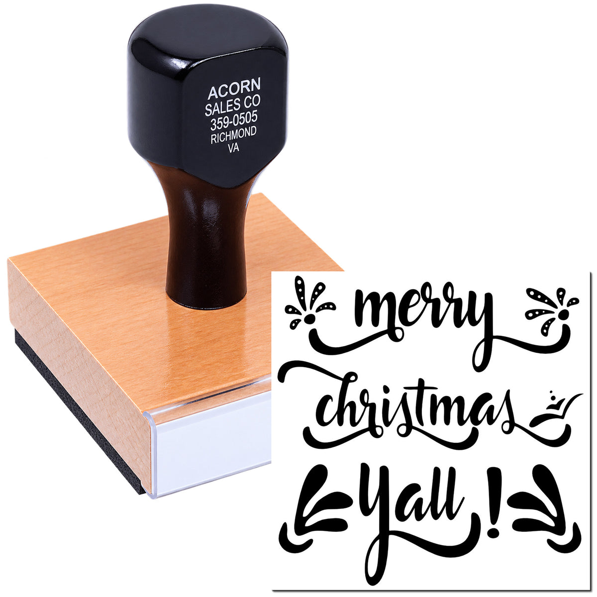 Custom Merry Christmas Yall rubber stamp for holiday cards, crafts, and festive handmade greetings.