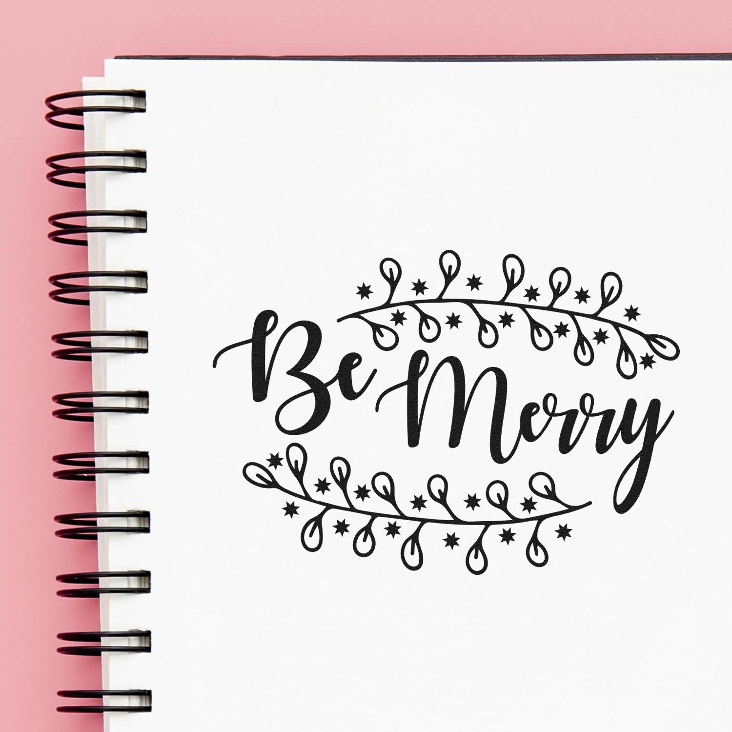Be Merry holiday rubber stamp design with festive garland, perfect for Christmas cards, journals, and seasonal crafts.