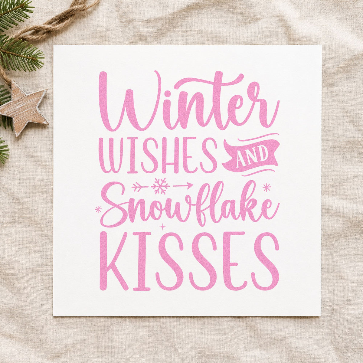 Winter Wishes Snowflake Kisses craft stamp in purple ink on cardstock, an easy option for verse album page.