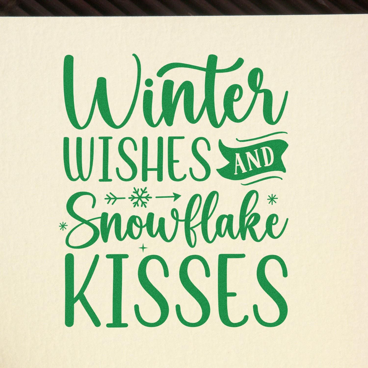 Winter wishes and snowflake kisses rubber stamp design for holiday cards, scrapbooking, and winter crafts.
