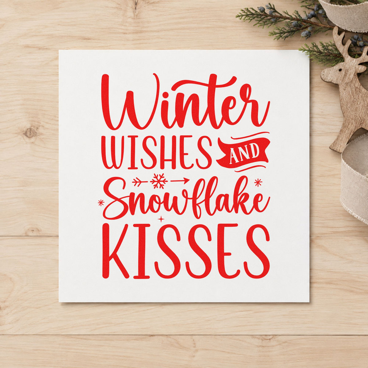 Winter Wishes Snowflake Kisses craft stamp in red ink on cardstock, an easy option for scarf panel printing.