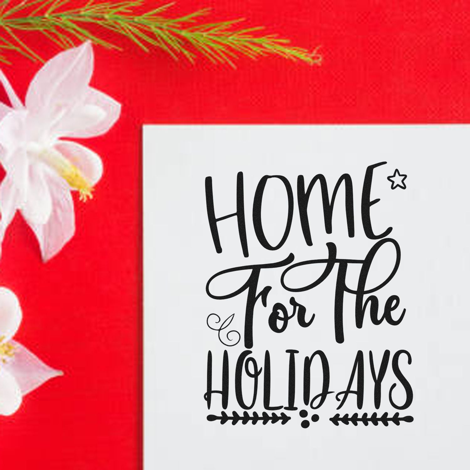 Home for the Holidays rubber stamp design for festive Christmas cards and holiday crafts
