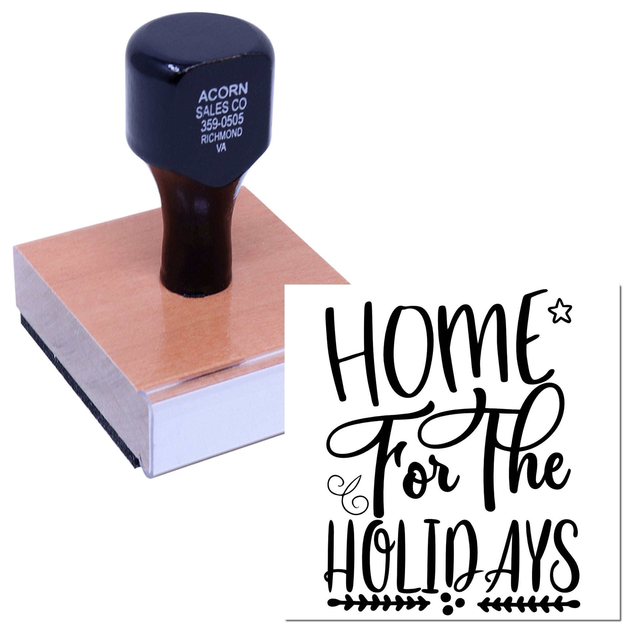 Custom rubber stamp with Home for the Holidays design for seasonal cards, crafts, and holiday scrapbooking.