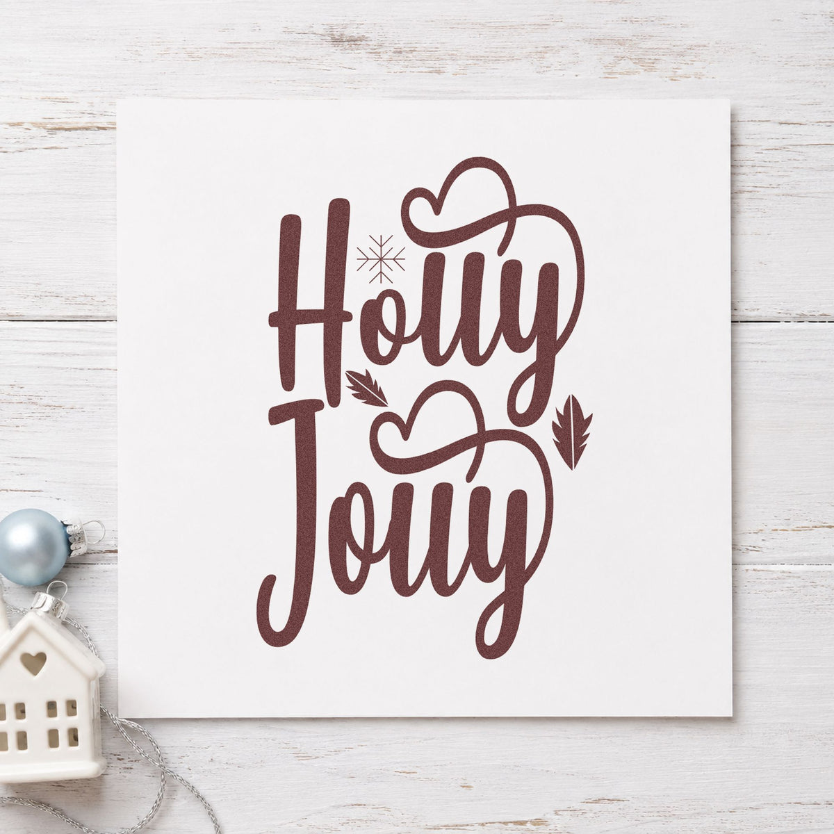Holly Jolly Hearts rubber stamp printed in brown ink, ready for love note sheet and similar paper crafts.