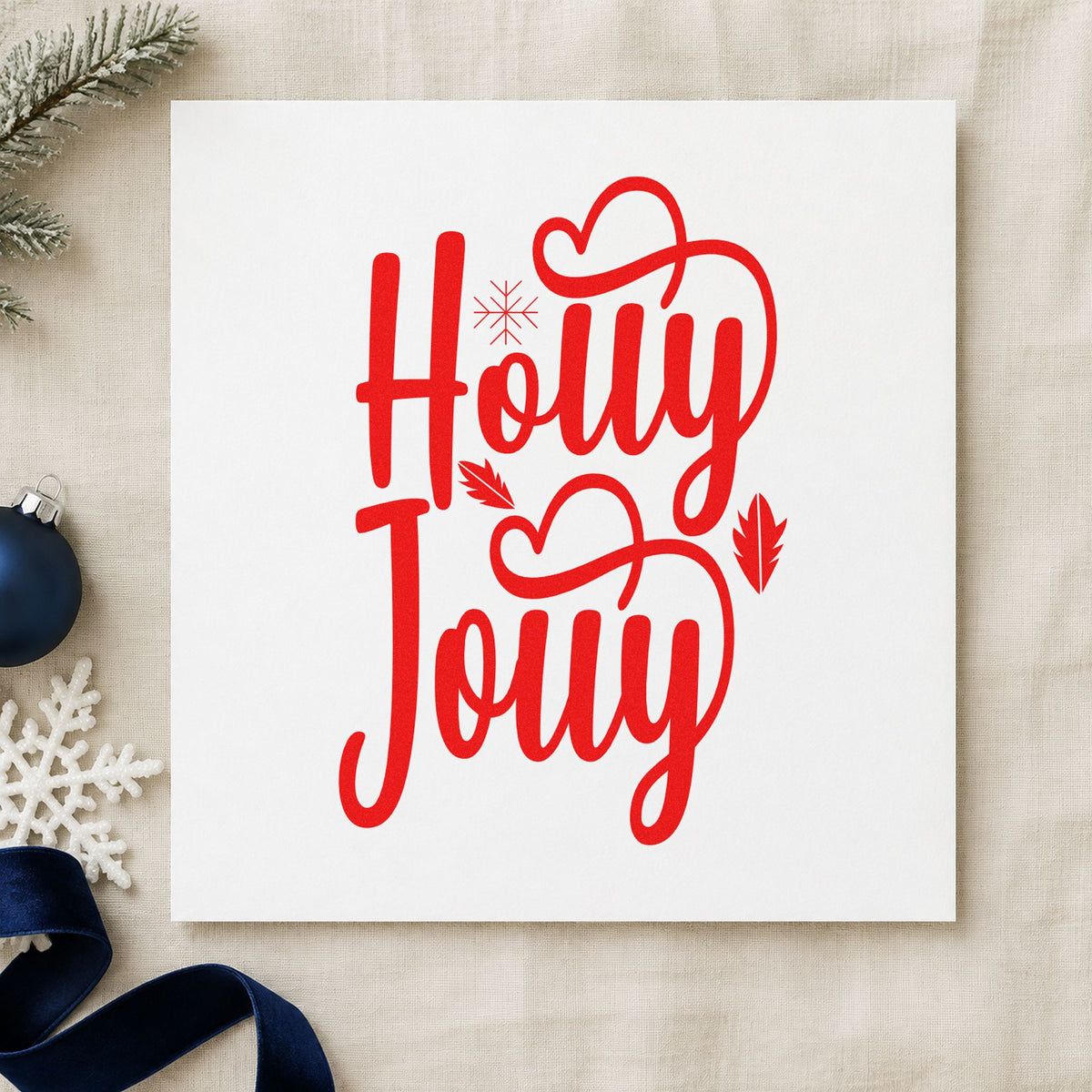 Holly Jolly Hearts craft stamp in red ink on cardstock, an easy option for tea towel hem ink.