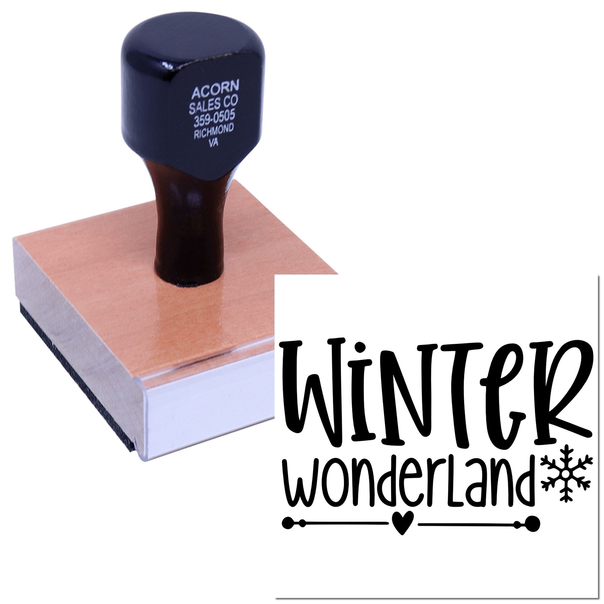 Wood-mounted Winter Wonderland rubber stamp for holiday cards, winter crafts, and seasonal packaging.