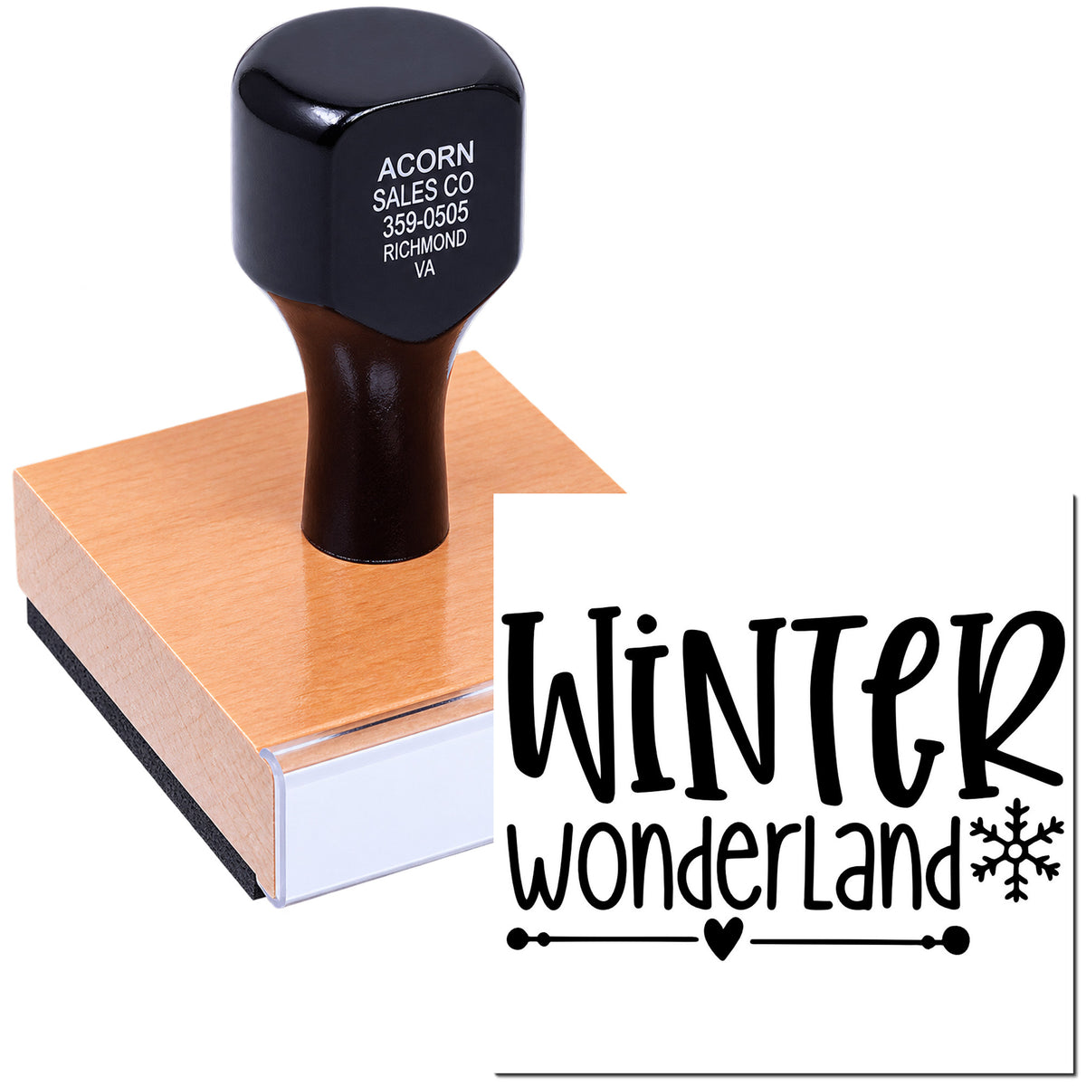 Wood-mounted Winter Wonderland rubber stamp for holiday cards, winter crafts, and seasonal packaging.