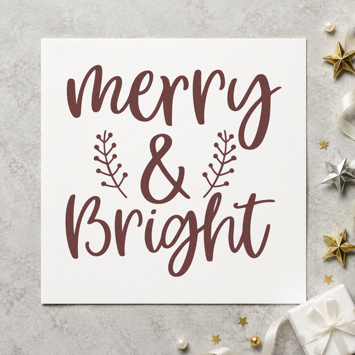 Merry And Bright Leafy Sprigs rubber stamp printed in brown ink, ready for split plan sheet and similar paper crafts.