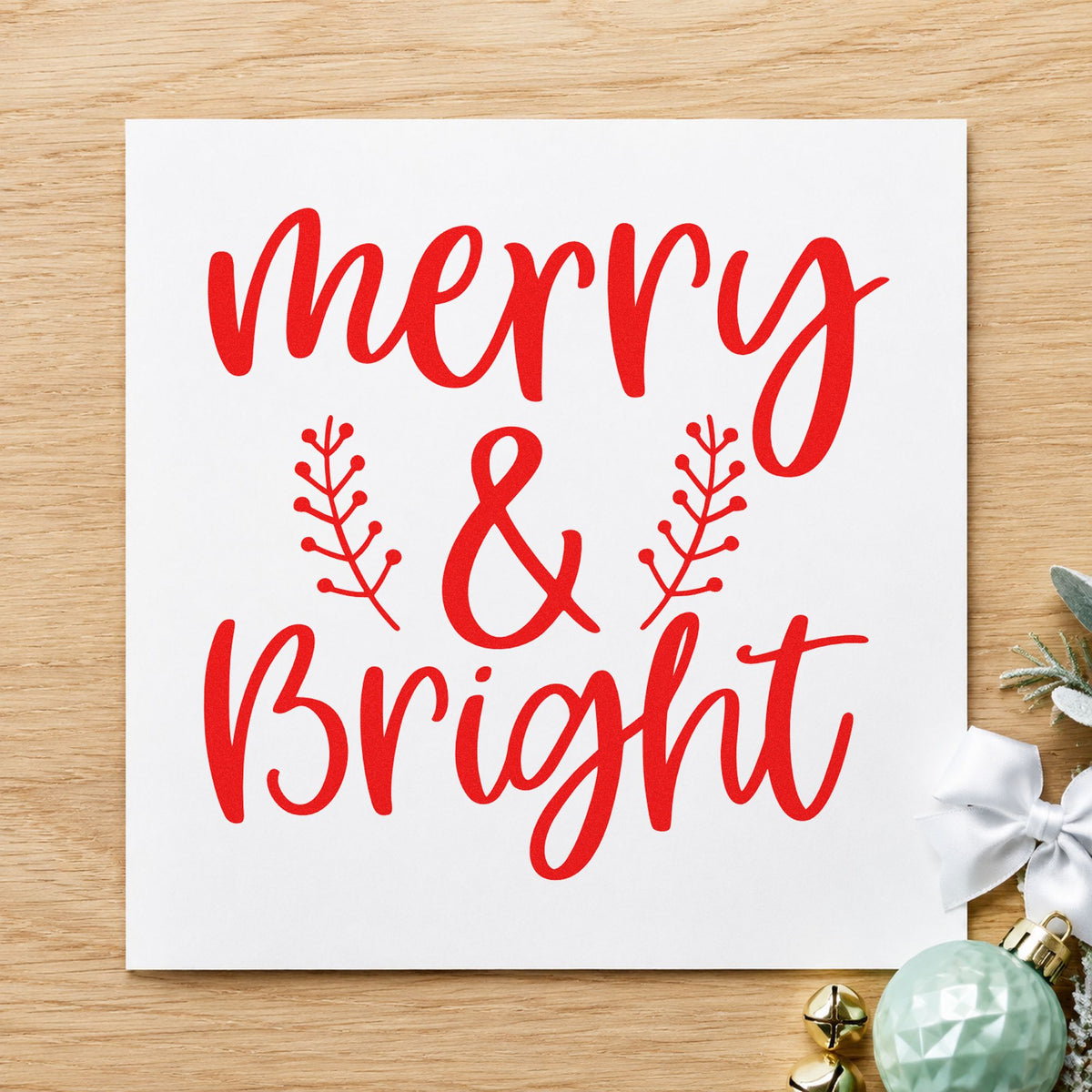 Merry And Bright Leafy Sprigs craft stamp in red ink on cardstock, an easy option for cuff pair printing.