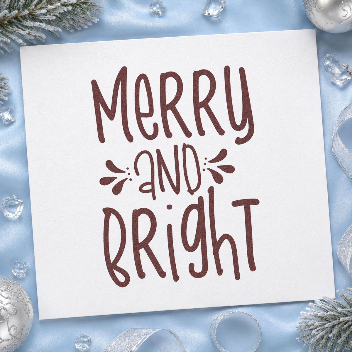 Merry And Bright Tall Letters rubber stamp printed in brown ink, ready for before after sheet and similar paper crafts.