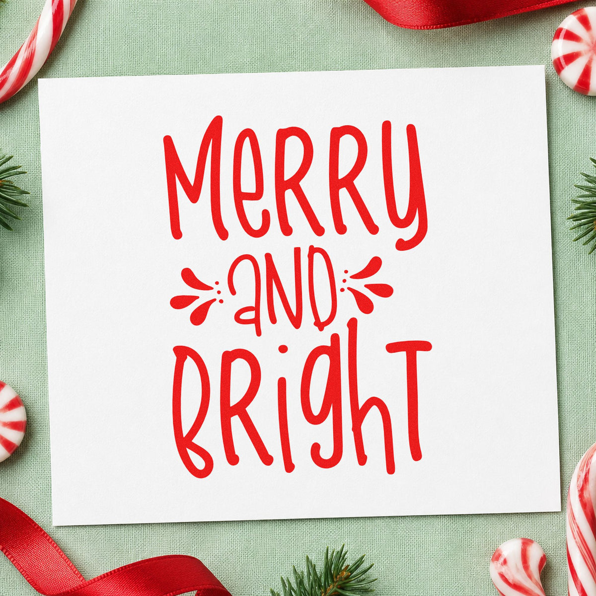 Merry And Bright Tall Letters craft stamp in red ink on cardstock, an easy option for sash middle printing.