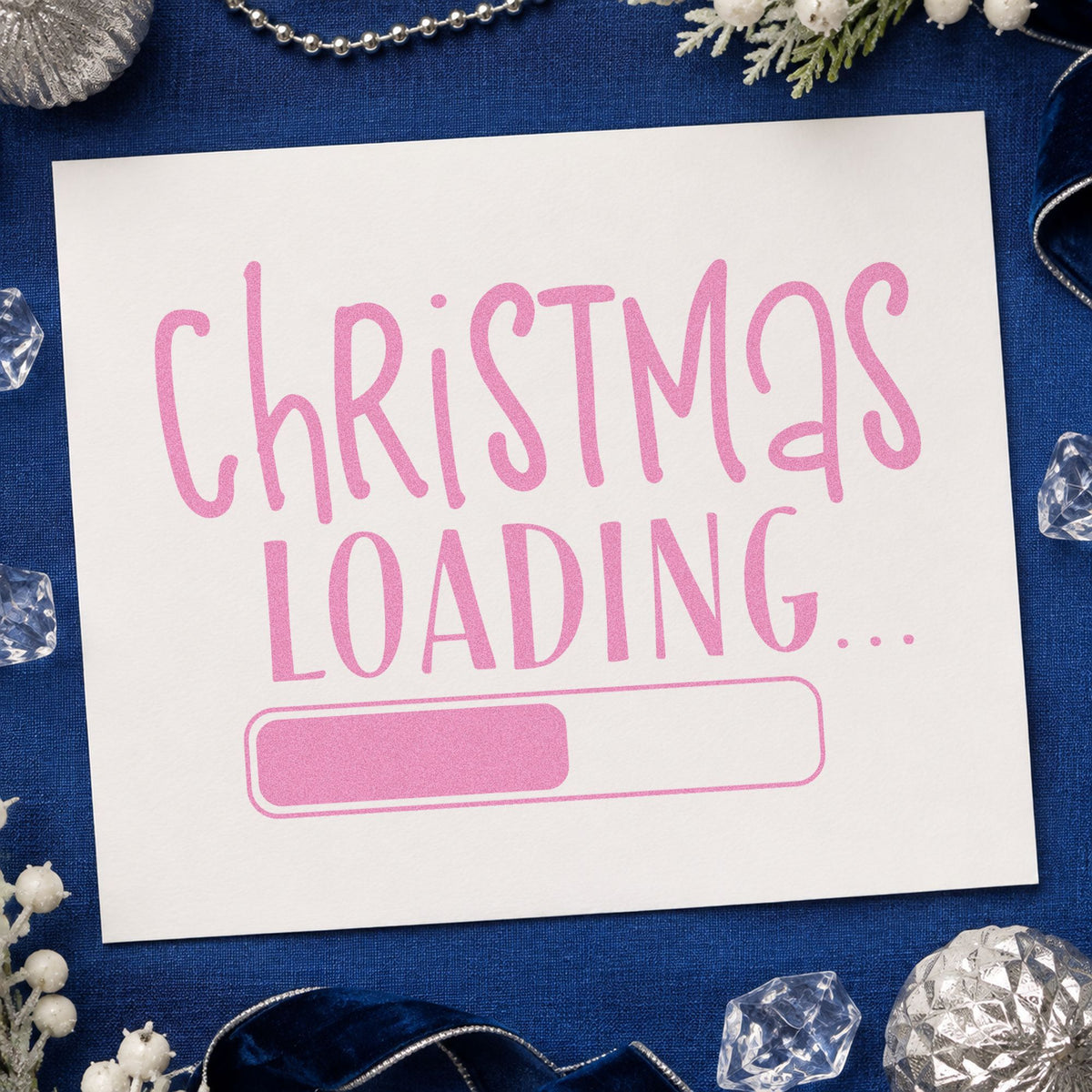 Christmas Loading Progress Bar craft stamp in purple ink on cardstock, an easy option for project album page.