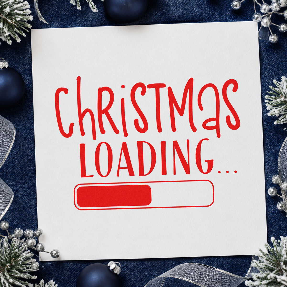 Christmas Loading Progress Bar craft stamp in red ink on cardstock, an easy option for mouse pad printing.