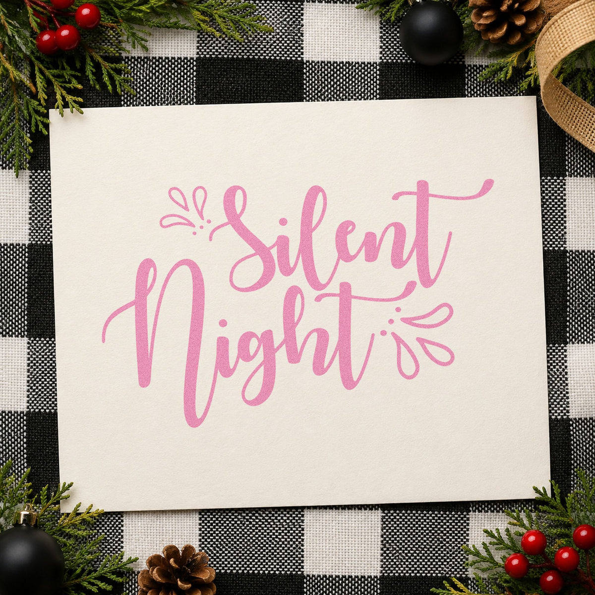 Silent Night Leaf Accents craft stamp in purple ink on cardstock, an easy option for quiet album page.