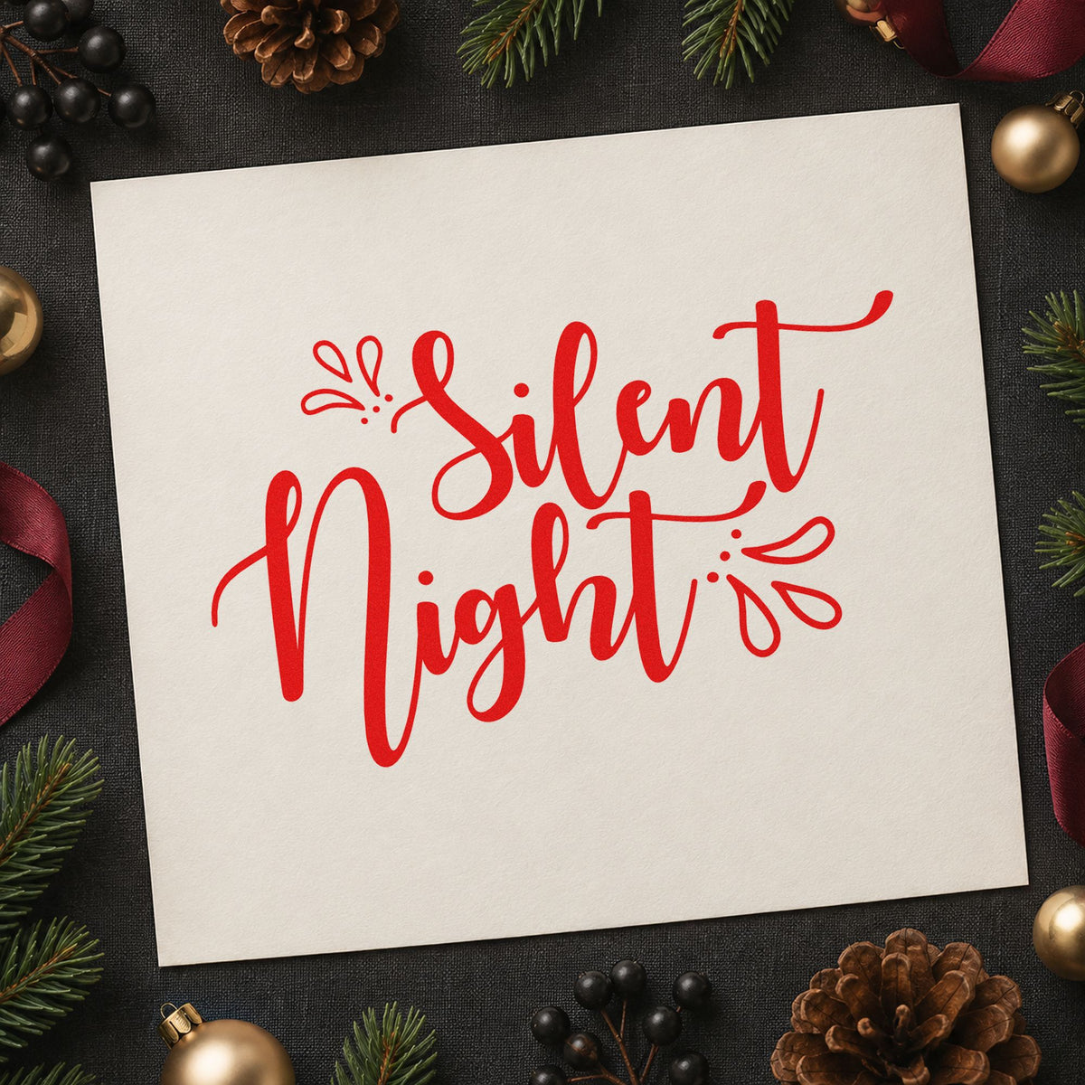 Silent Night Leaf Accents craft stamp in red ink on cardstock, an easy option for cushion hem printing.