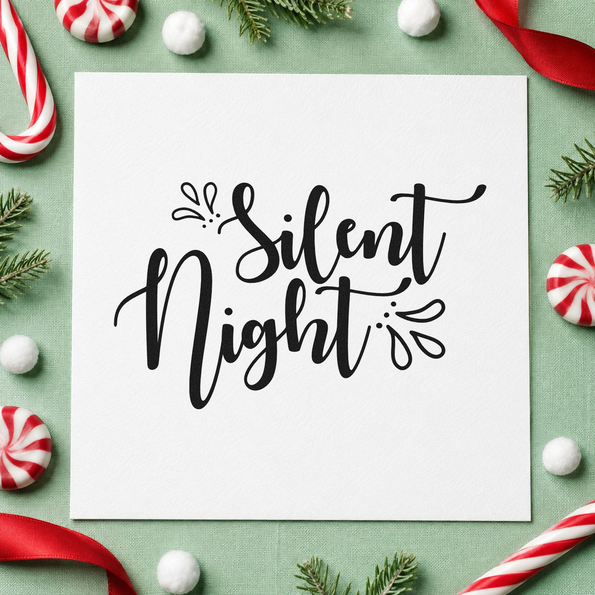 Silent Night Leaf Accents rubber stamp printed in black ink, ready for leaf accent cards and similar paper crafts.