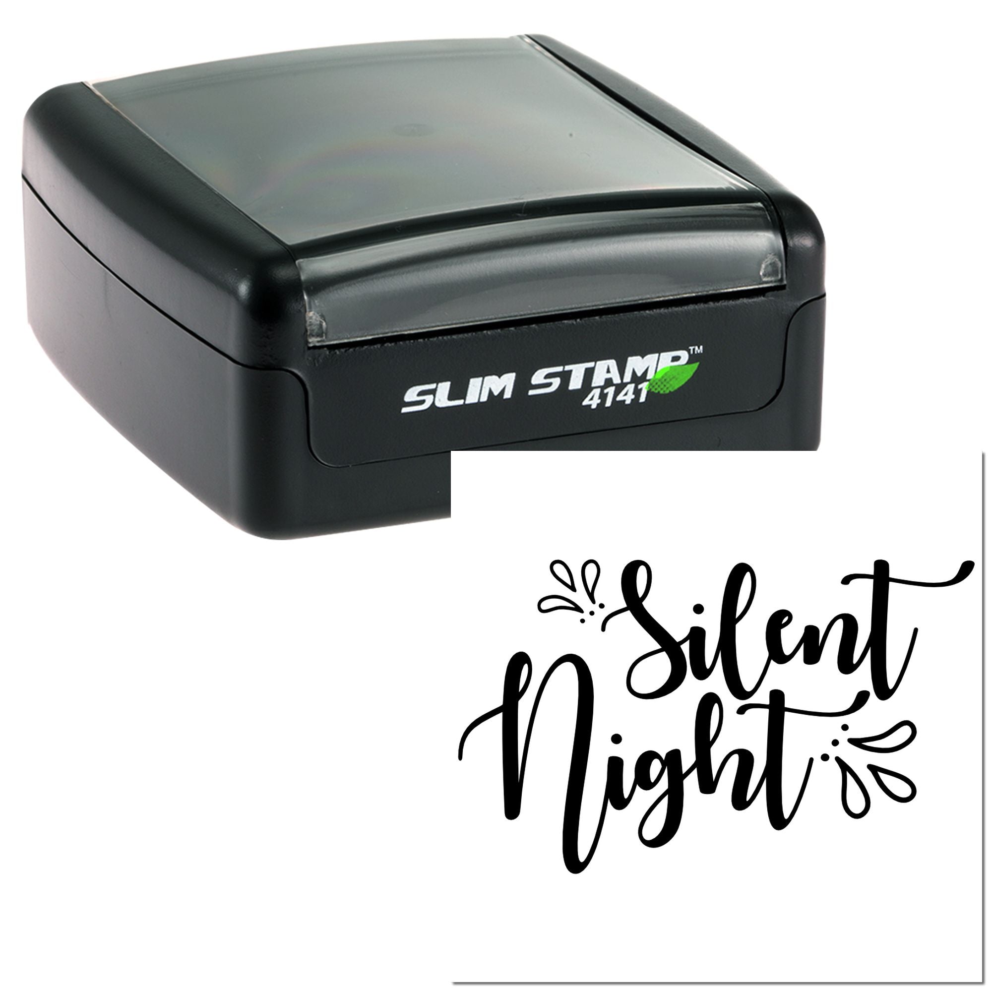 Slim self-inking rubber stamp with Silent Night holiday script for cards, crafts, and festive paper projects.