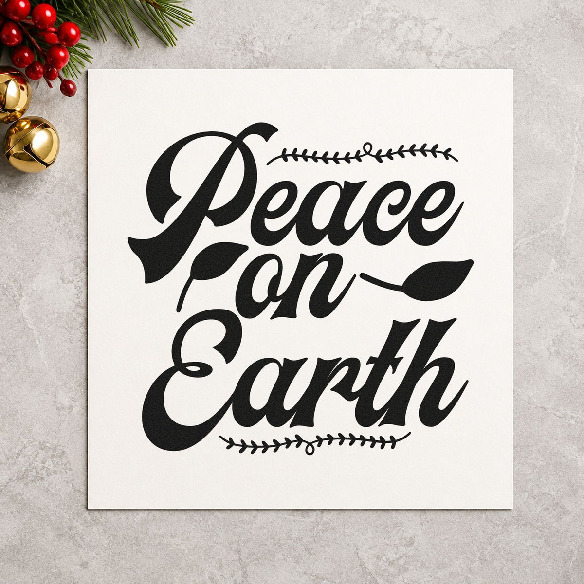 Peace On Earth Leaf Borders rubber stamp printed in black ink, ready for leafy bookend cards and similar paper crafts.
