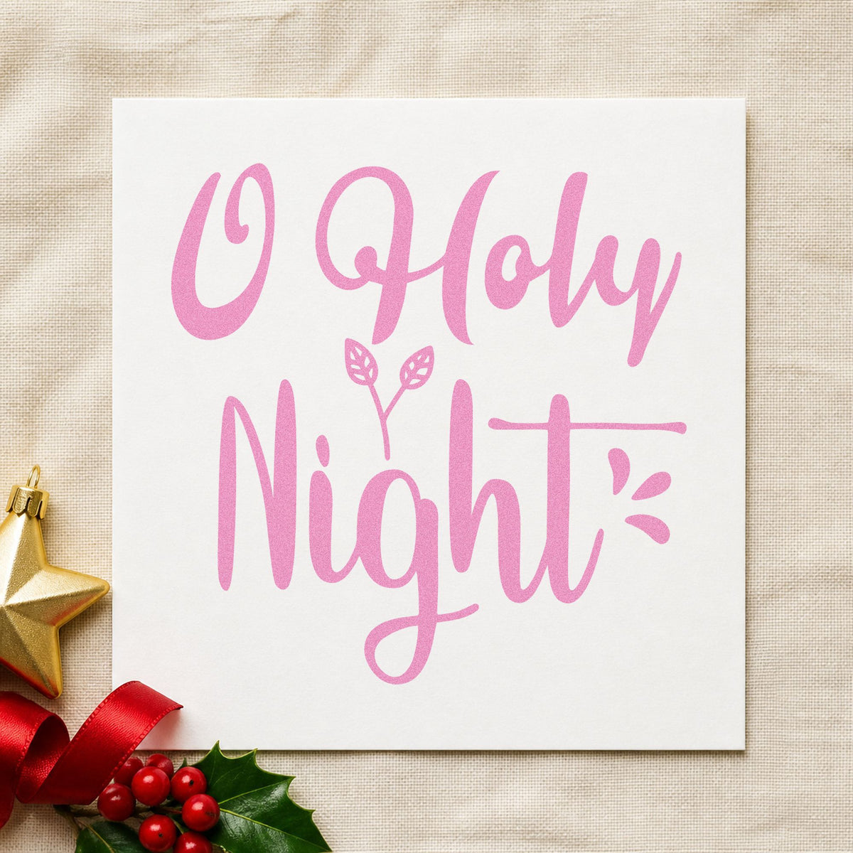 O Holy Night Leaves craft stamp in purple ink on cardstock, an easy option for prelude album page.