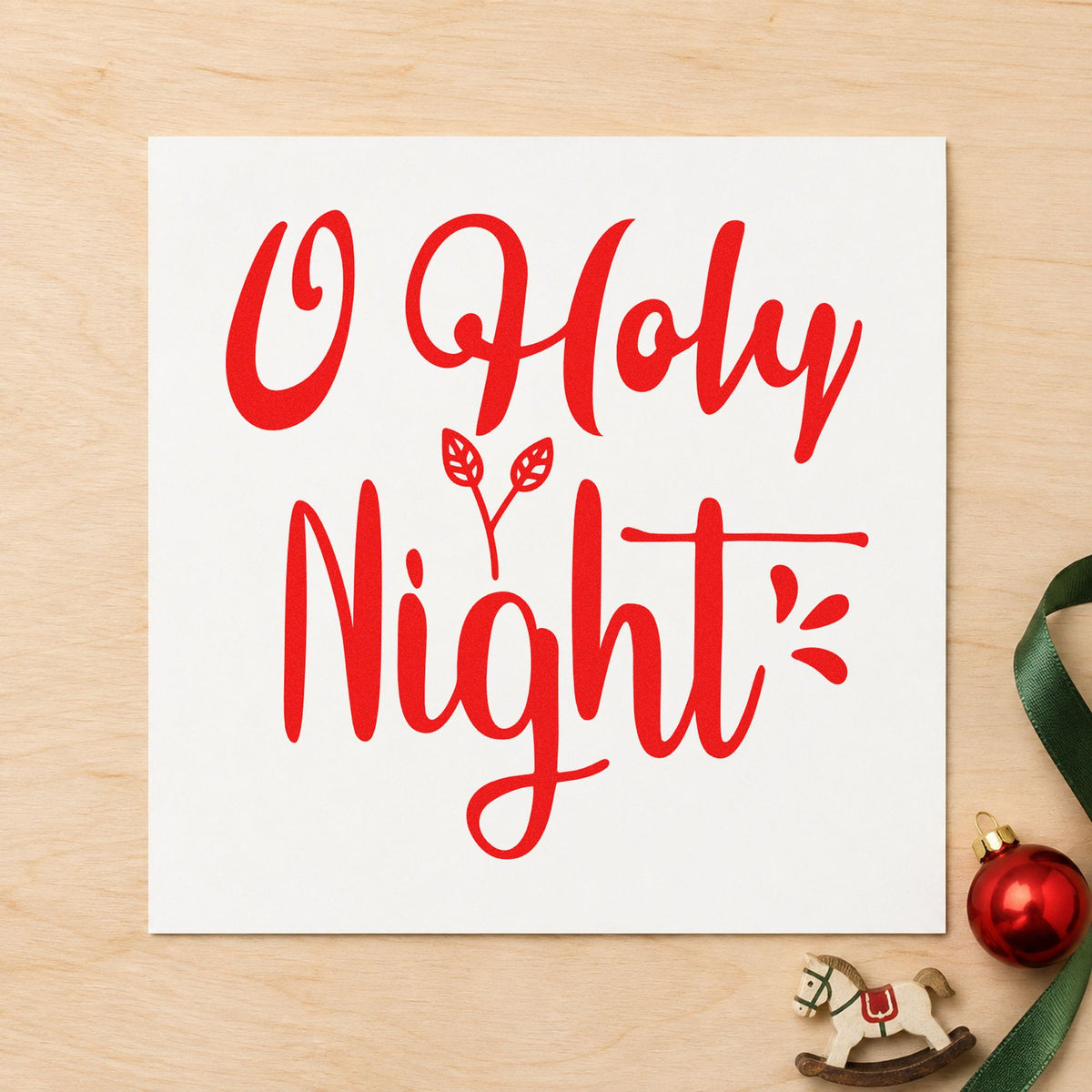 O Holy Night Leaves craft stamp in red ink on cardstock, an easy option for bench cover printing.