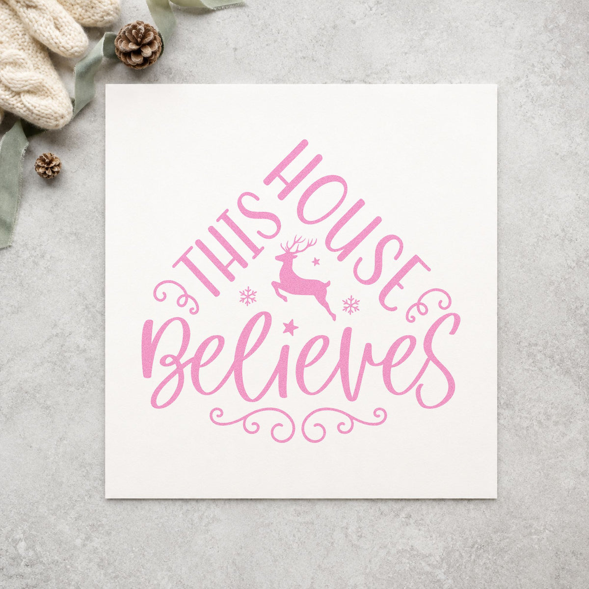 Duo Hand This House Believes Reindeer Rubber Stamp in use 10