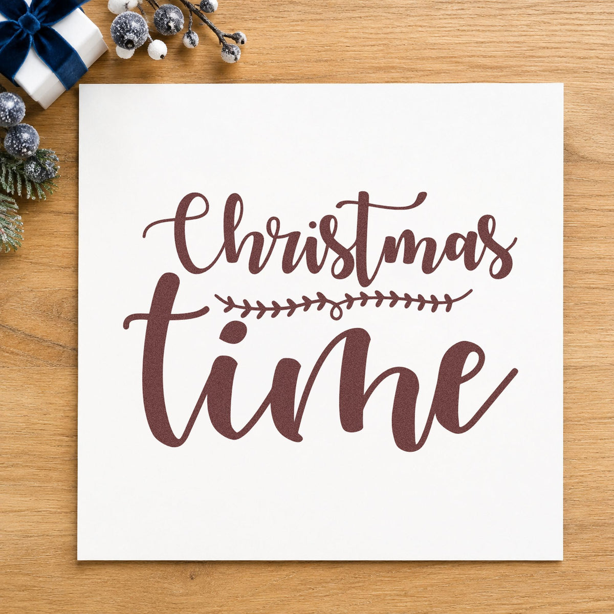 Christmas Time Leaf Divider rubber stamp printed in brown ink, ready for section rule sheet and similar paper crafts.