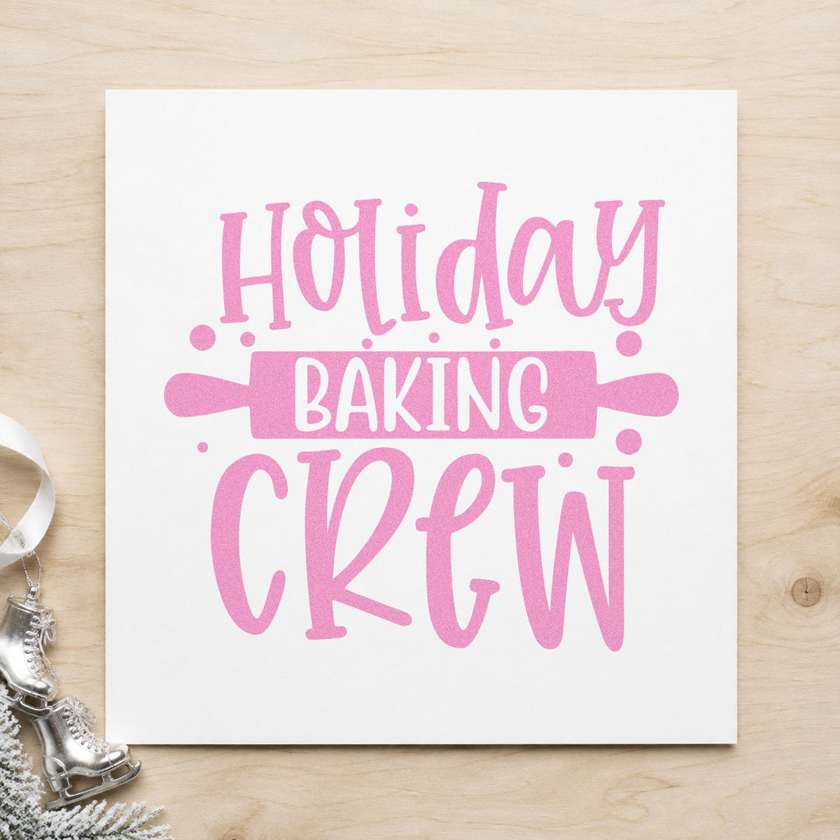 Holiday Baking Crew Rolling Pin craft stamp in purple ink on cardstock, an easy option for crew photo album.