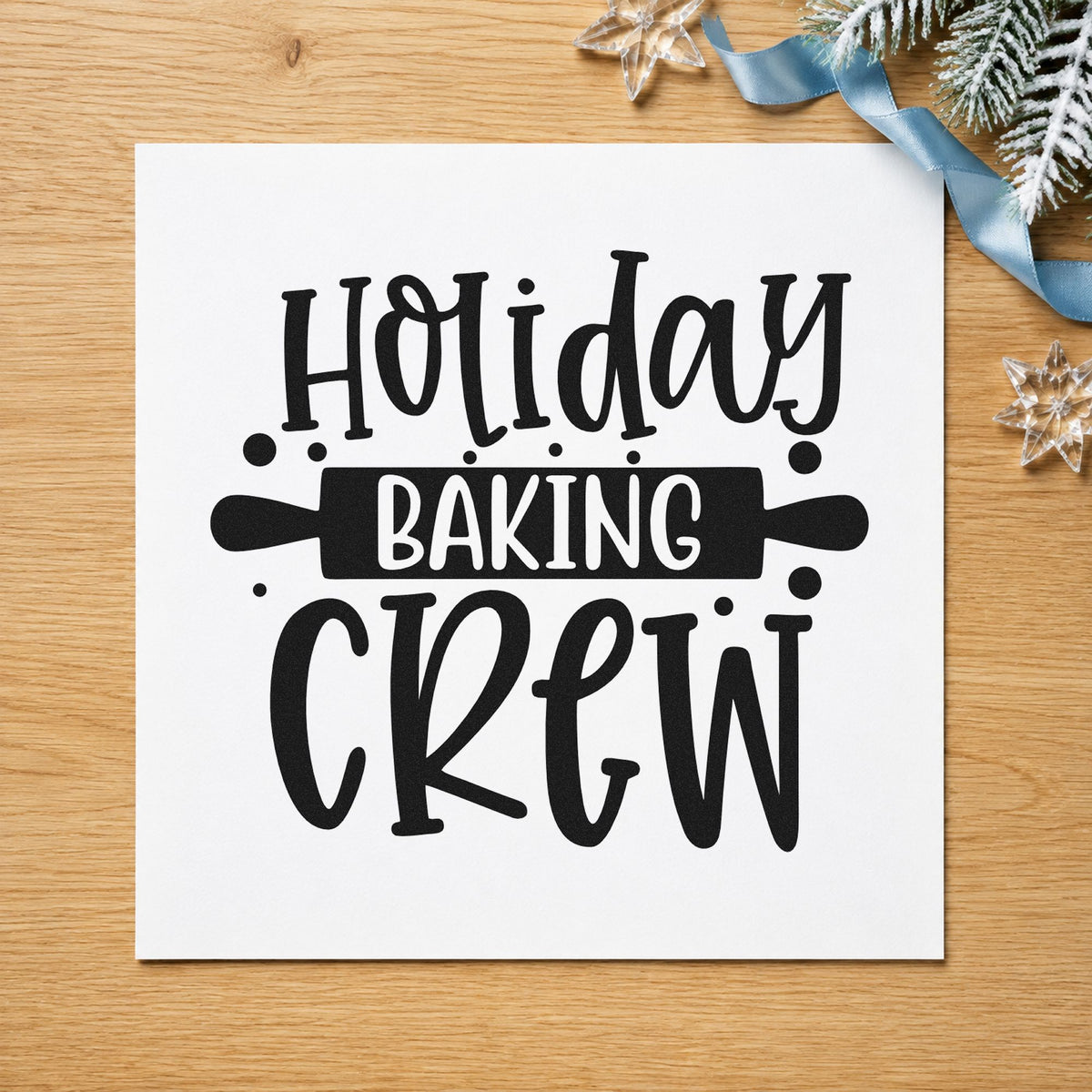 Holiday Baking Crew Rolling Pin rubber stamp printed in black ink, ready for rolling pin cards and similar paper crafts.