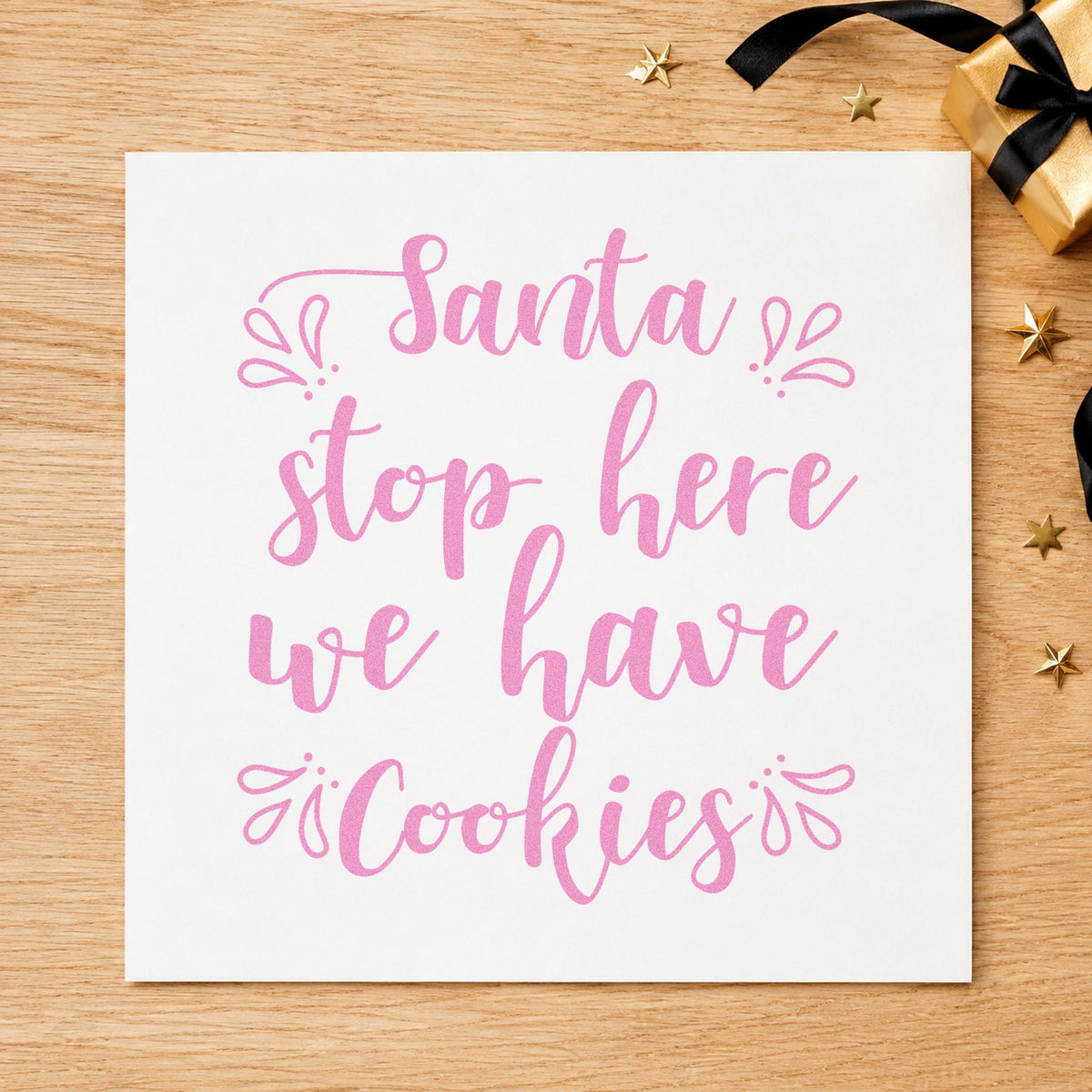 Santa Stop Here Cookies craft stamp in purple ink on cardstock, an easy option for yard decor album.