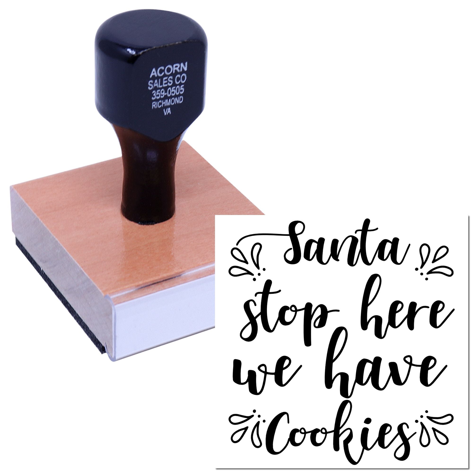 Custom rubber stamp with Santa stop here we have cookies design for holiday baking, treats, and Christmas cards.