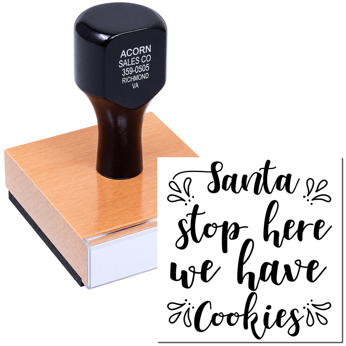 Custom rubber stamp with Santa stop here we have cookies design for holiday baking, treats, and Christmas cards.