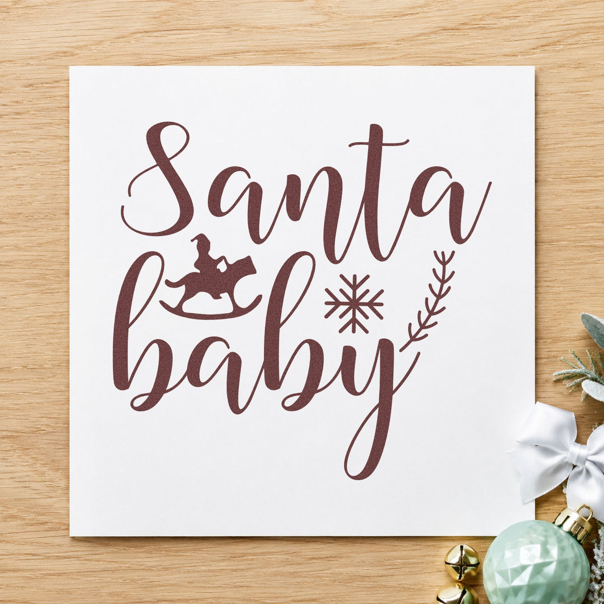 Santa Baby Rocking Horse rubber stamp printed in brown ink, ready for registry check sheet and similar paper crafts.