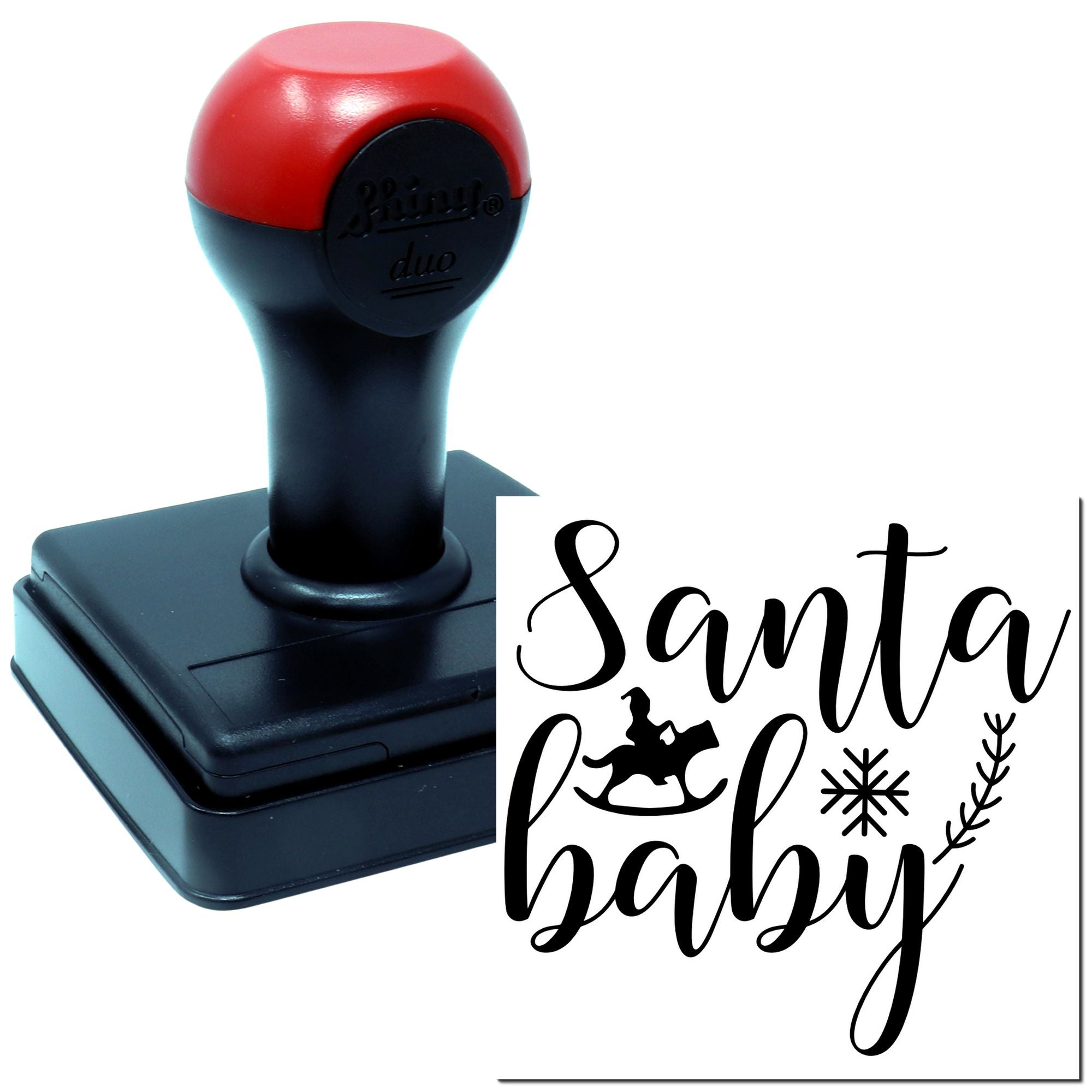 Self-inking rubber stamp with Santa Baby holiday design for Christmas cards, gift tags, and festive crafts.