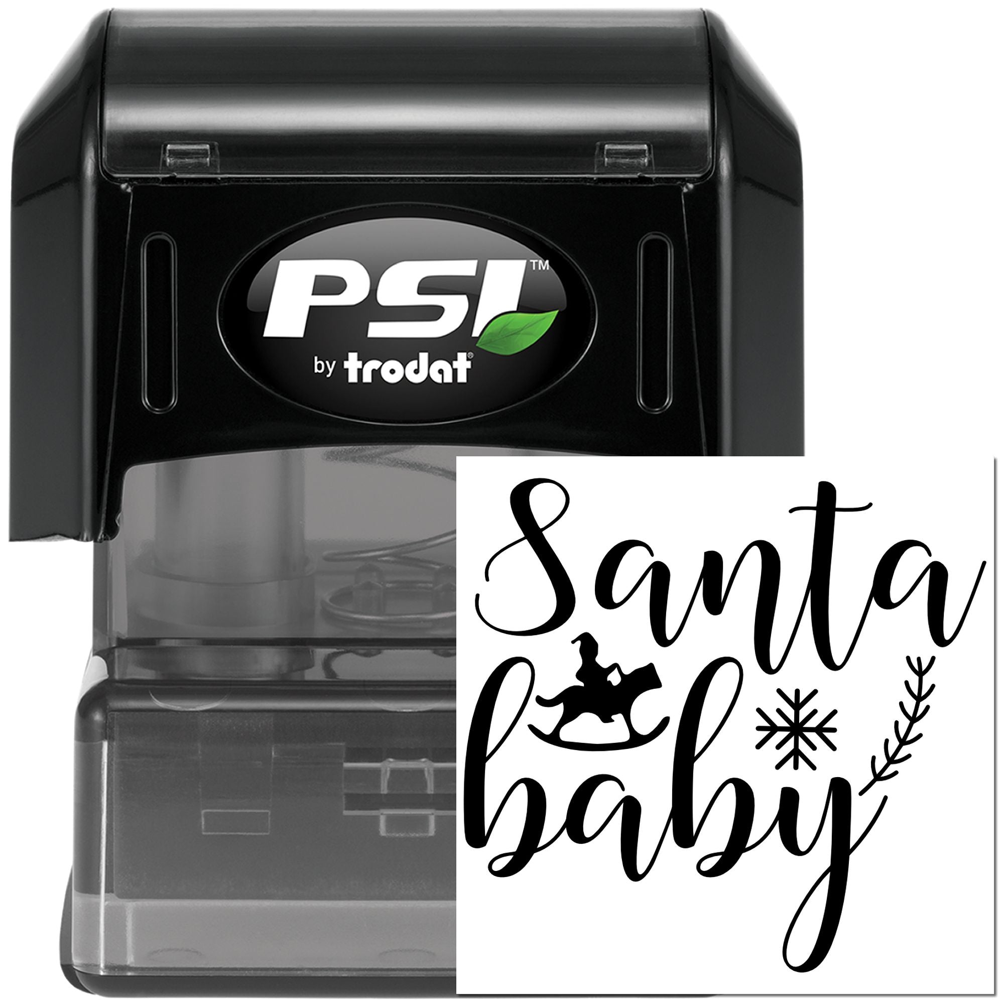 Self-inking PSI by Trodat rubber stamp featuring Santa Baby for holiday cards, crafts, and gift tags.