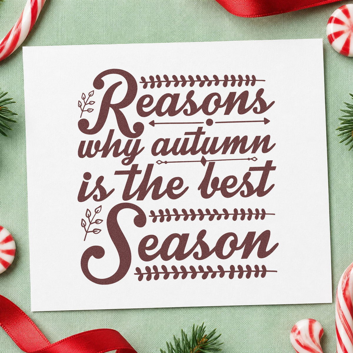 Reasons Autumn Best Season rubber stamp printed in brown ink, ready for ranked notes sheet and similar paper crafts.