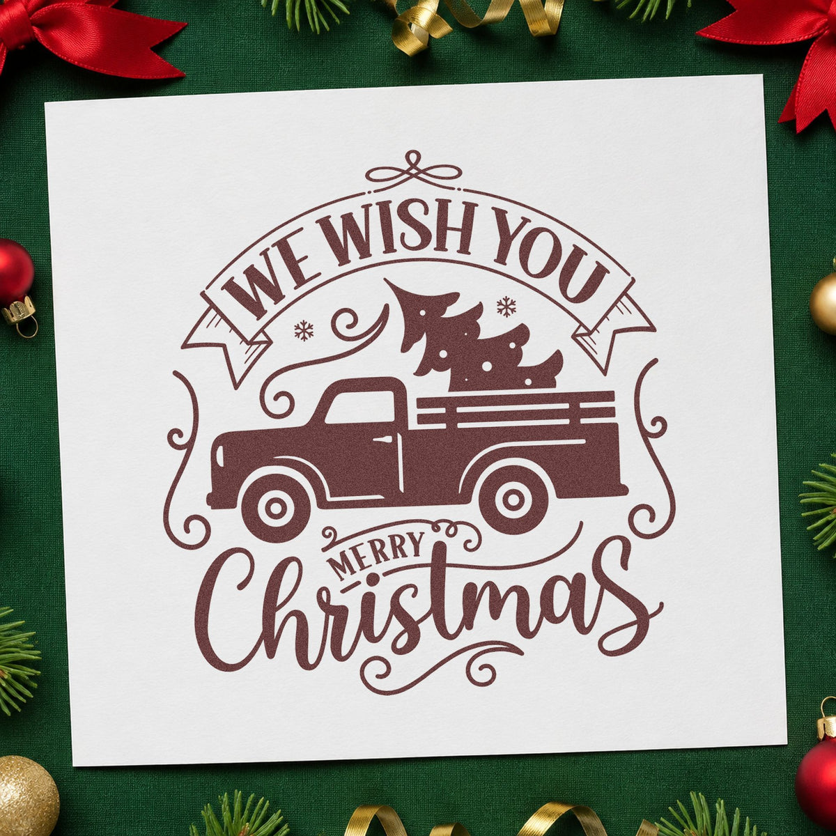 Wish You Christmas Pickup rubber stamp printed in brown ink, ready for drop off list sheet and similar paper crafts.