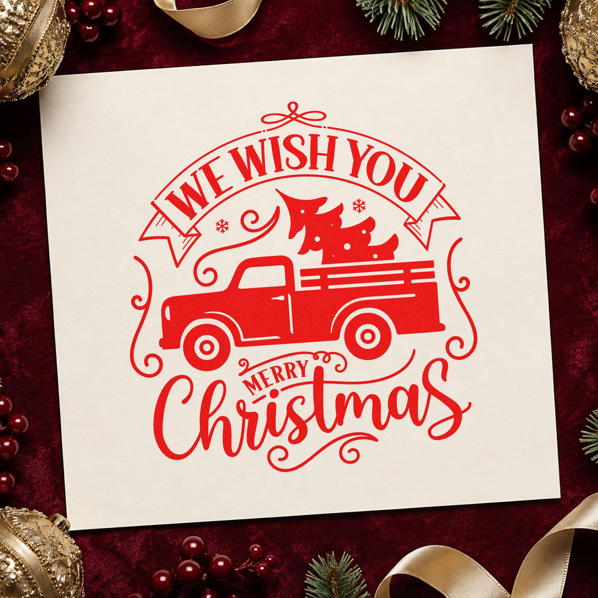 Wish You Christmas Pickup rubber stamp shown in red ink, stamped for projects such as cargo bin labels.